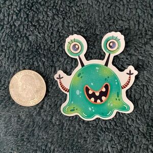 10/$10 Stickers - Green Alien Blob Monster with Googly Eyes & Three Finger Hands